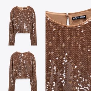 Zara Nida Sequin Mesh Crop Top